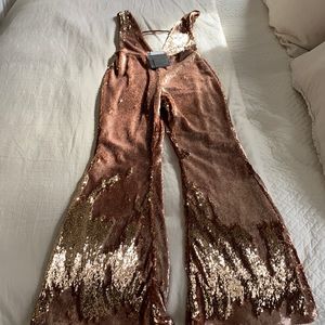 Peace Love Gold Sequin Jumpsuit - Missguided